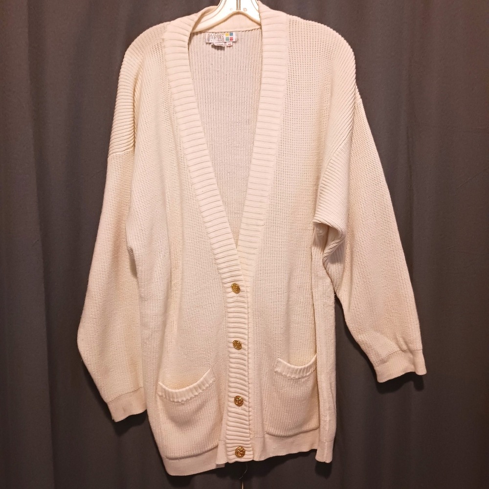 Vintage Claudia Barnes Editions Cream Waffle Knit Longline Cardigan Sweater 40